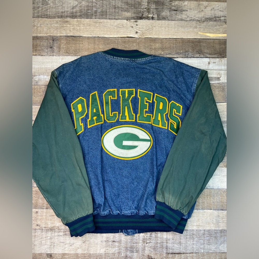 Green Bay Packers Denim and Green Jacket 90s XL